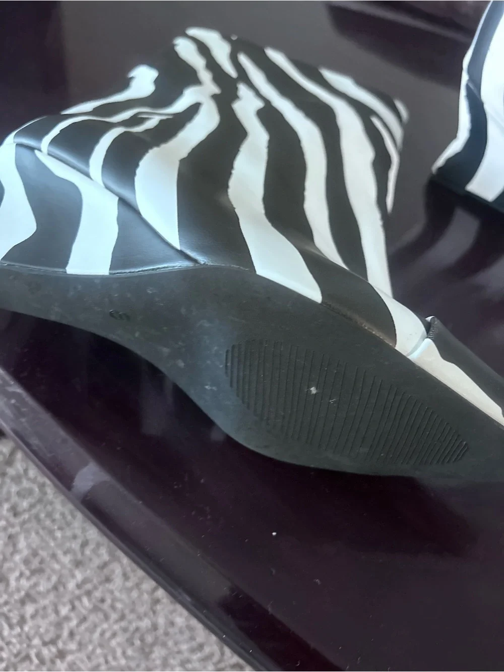 Zebra-Print Wedge Boots in Black & White